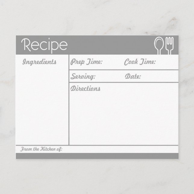 Enkel grå recept utan linjer vykort (Framsida)