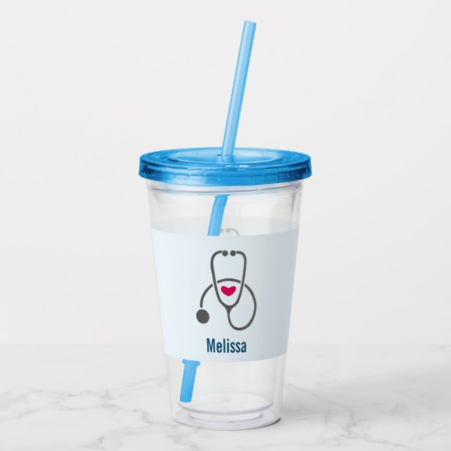 Enkel grå sjuksköterskestetoskop med rött hjärta take away mugg (Baksida)