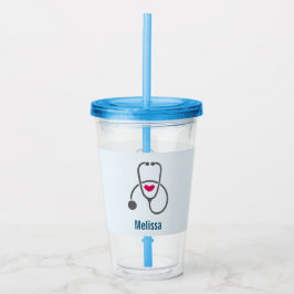 Enkel grå sjuksköterskestetoskop med rött hjärta take away mugg