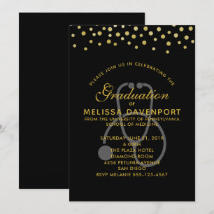 Enkel grå stetoskop på svart läkarutbildning inbjudningar