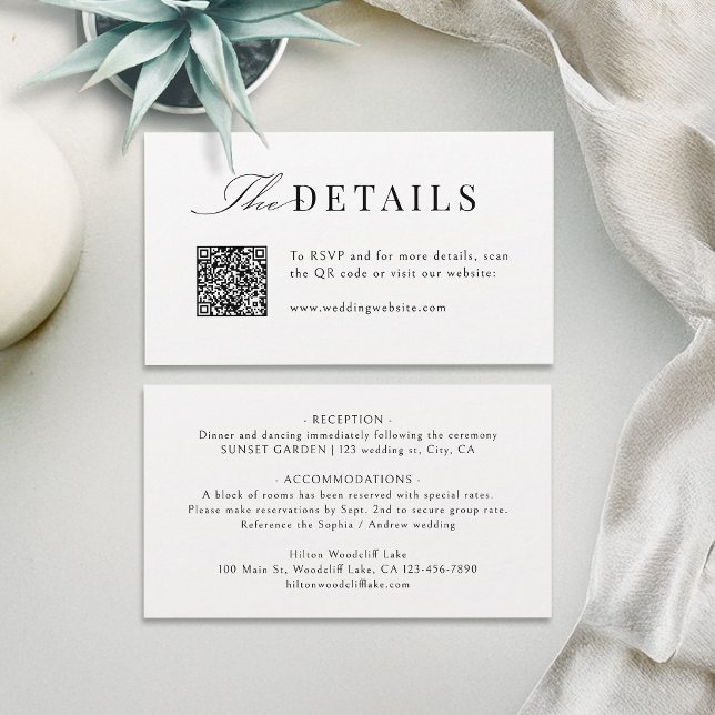 Enkel graciös skript typografi QR-kod detaljer Placeringskort (Simple Graceful Script Typography QR Code Details Place Card)