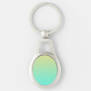 Enkel gradient Pastellgul Turkos Ovalt Silverfärgad Nyckelring