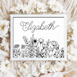 Enkel grafik med Monogram Namn med minimal Blommig Poster