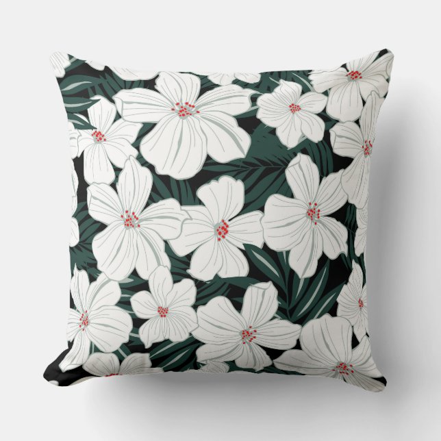 Enkel grafisk vit blomma från teckning vår kudde (Framsida)