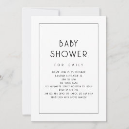 Enkel Gräns Black and White Baby Shower Inbjudningar