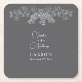 Enkel Grått Line Art Eucalyptus Bröllop Underlägg Papper Kvadrat