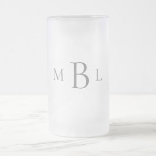 Enkel Grått Monogram Bröllop Frostat Ölglas