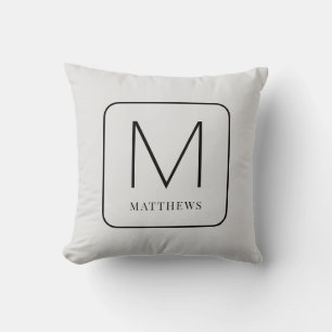 Enkel Grått och svart Modern Monogram Dekorativ ku Kudde