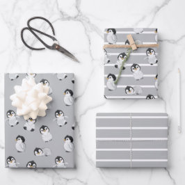 Enkel Grått Penguin Winter Baby Shower