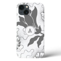 Enkel Grått White Blommigt-utskrift med Monogram