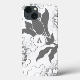 Enkel Grått White Blommigt-utskrift med Monogram