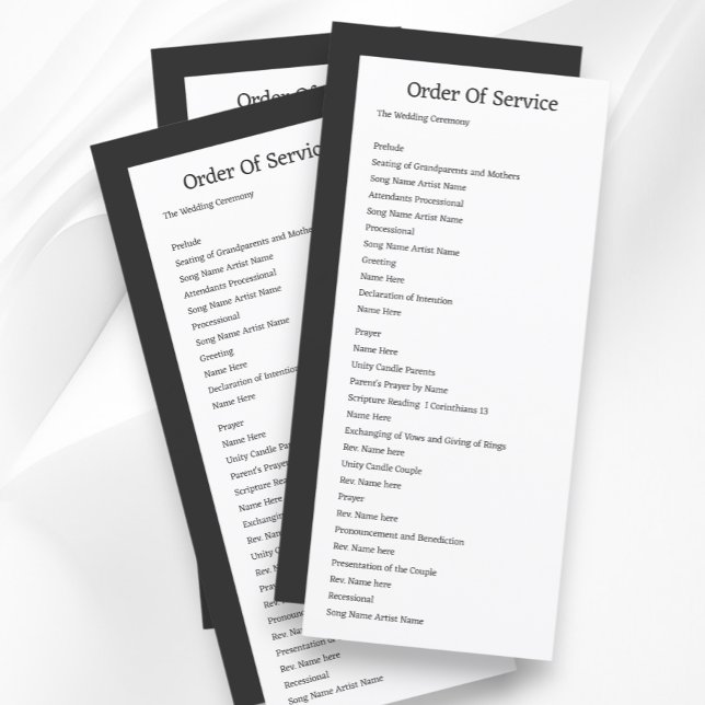 Enkel Grått White Order of Service Bröllop Card Inbjudningar (Simple Grey White Order of Service Wedding Cards from Ricaso. Easy add your own text details)