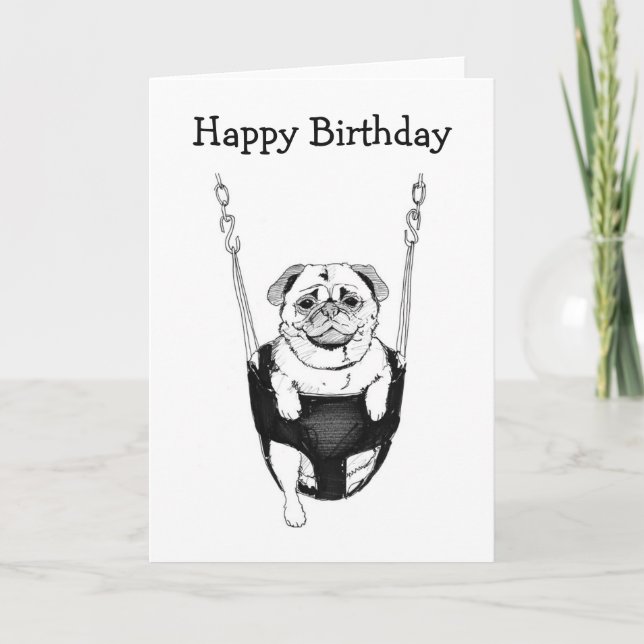 Enkel Grattis på födelsedagen-pug med vingkort Kort (Framsida)