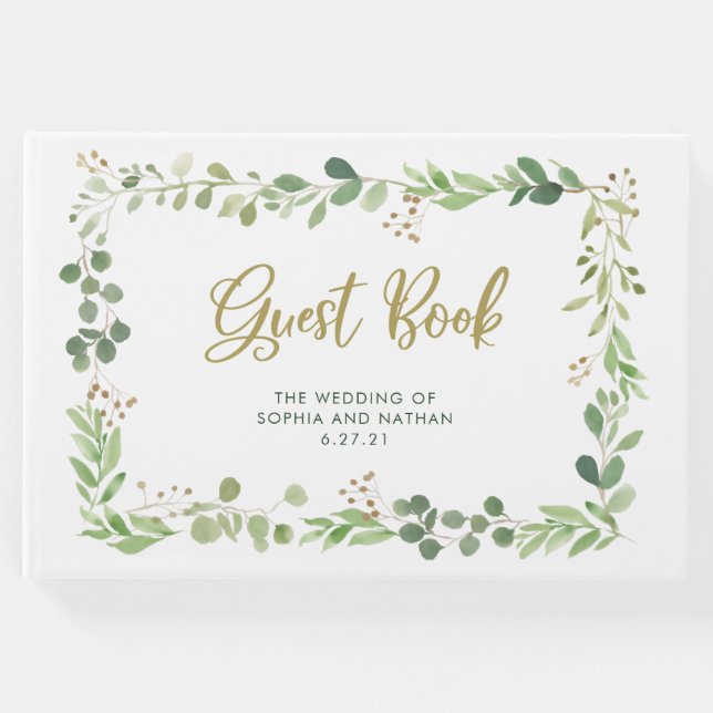 Enkel Greenery | Bröllop Gästböcker (Framsida)