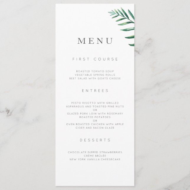 Enkel Greenery Bröllop Menu Meny (Framsida)