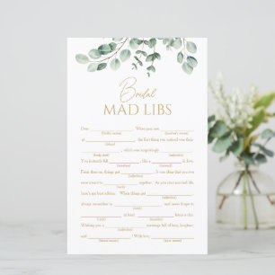 Enkel Greenery Bröllopsdusch Mad Libs Lek