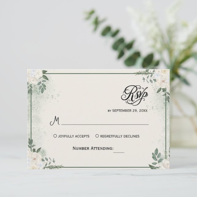 Enkel Greenery Eukalyptus RSVP-inbjudan OSA Kort (Stående Fram)