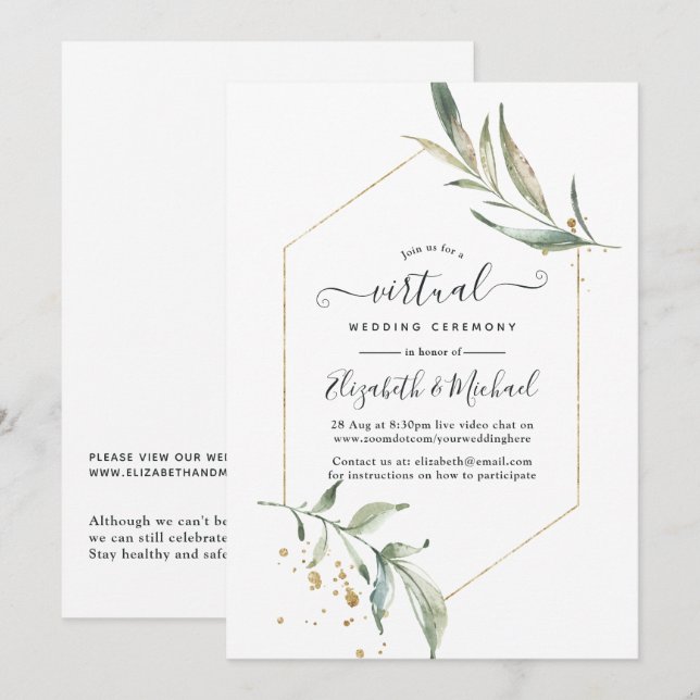 Enkel grekiska geometrisk Online Virtuella Bröllop Inbjudningar (Fram/baksida)