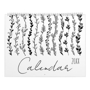 Enkel grenar handskriftskalender för blommigt kalender