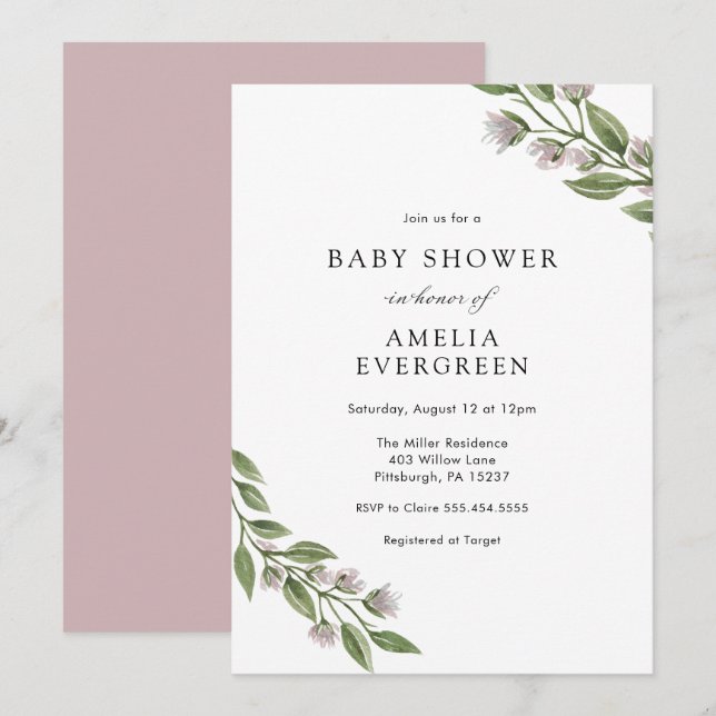 Enkel Grey Grenar med Lavender Baby Shower Inbjudningar (Fram/baksida)