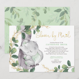 Enkel grey Guld Elephant Baby Shower by Mail Inbjudningar