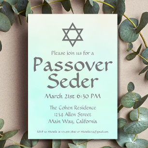 Enkel grön akvarell inbjudan till Pesach-seder