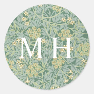 Enkel grön blomster monogram bröllop kuvert sigill runt klistermärke