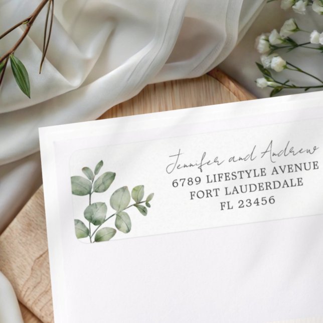 Enkel grön eukalyptus returadress bröllop  etikett (Skapare uppladdad)