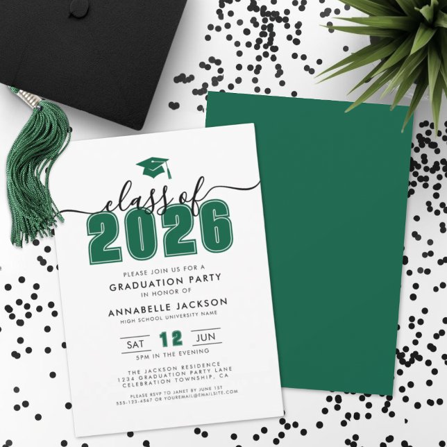 Enkel grön examensfest inbjudningar (Simple Modern Green Graduation Party Invitation)