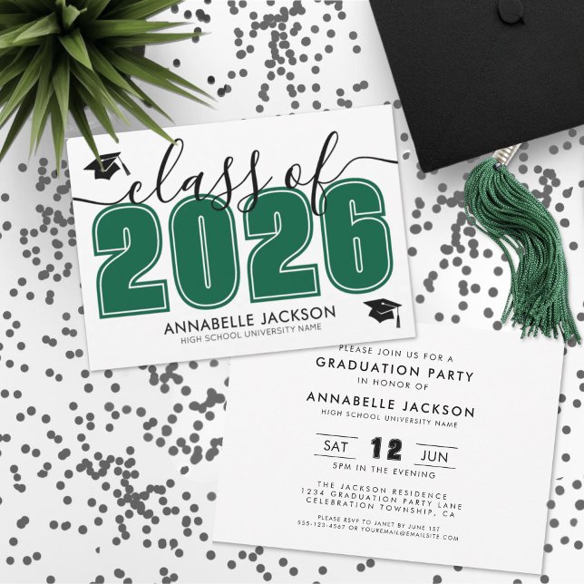 Enkel grön examensfest inbjudningar (Simple Green Graduation Party Invitation)