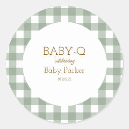 Enkel grön Gingham Baby Shower-dekal Runt Klistermärke