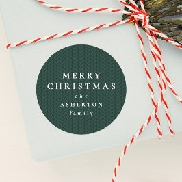 Enkel grön God Jul present stickad mönster Runt Klistermärke