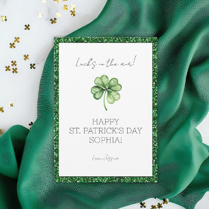 Enkel Grön Lycka Klöver Glitter St Patricks Day Julkort