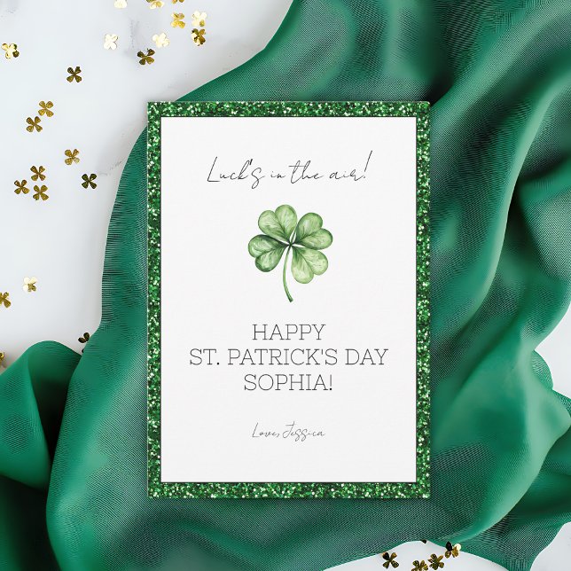 Enkel Grön Lycka Klöver Glitter St Patricks Day Julkort (Simple Green Luck Clover Glitter St Patrick's Day Holiday Card)