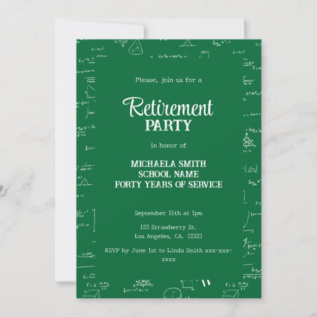 Enkel Grön Matematiklärare Pensionärsfest Inbjudningar (Framsida)