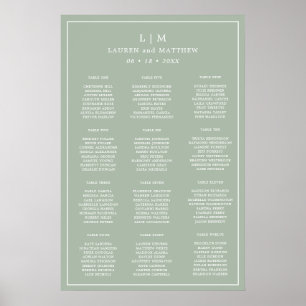 Enkel grön monogram bröllops sittplatskarta poster