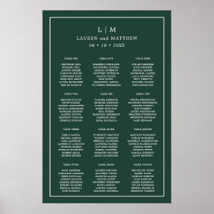 Enkel grön monogram sittplan för bröllop poster