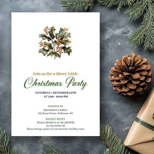 Enkel grön och guld julgran semesterkort inbjudningar (Simple Green And Gold Christmas Tree Holiday Card)
