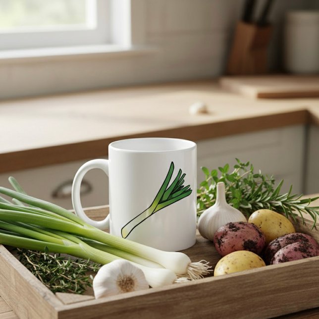 Enkel grön purjolök grönsak kaffemugg (Skapare uppladdad)