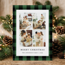 Enkel grön rutig familjefoto jul