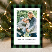 Enkel grön rutig familjefoto jul