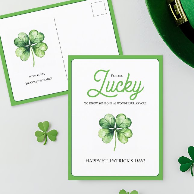 Enkel Grön Shamrock Lycka till St Patricks Day Helg Vykort (Simple Green Shamrock Luck Happy St Patrick's Day Holiday Postcard)