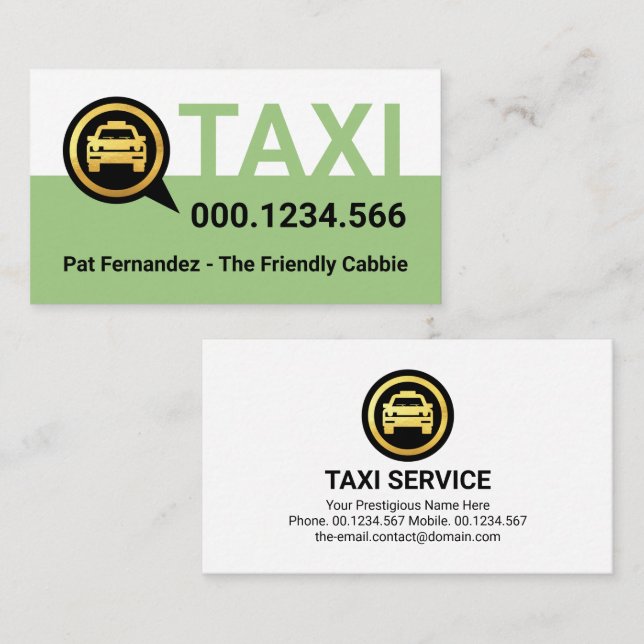 Enkel grön taxitjänstskikt visitkort (Fram/baksida)