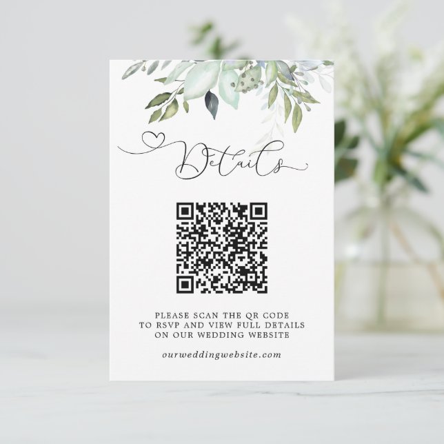 Enkel grönska lövverk QR-kod Bröllopsdetaljer Tilläggskort (Stående Fram)