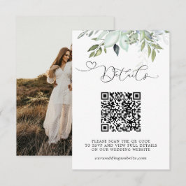Enkel Grönska Lövverk QR-kod & Foto Bröllop Tilläggskort