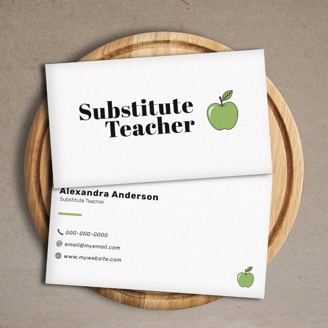 Enkel Grönt Apple Teacher Visitkort (Simple Green Apple Teacher Business Card)
