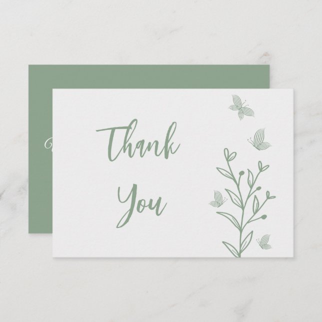 Enkel grönt blommigt bröllop tack kort (Fram/baksida)