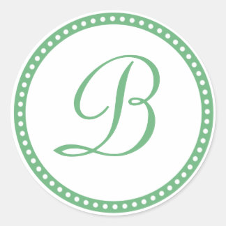 Enkel Grönt Dot Monogram Initial Sticker Runt Klistermärke
