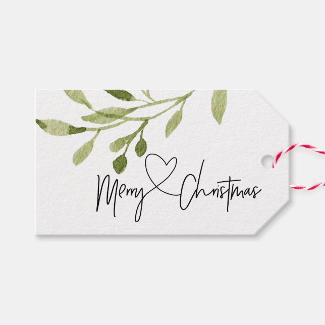 Enkel Grönt Eucalyptus God jul Helgdag Presentetikett (Framsidan (Horizontal))