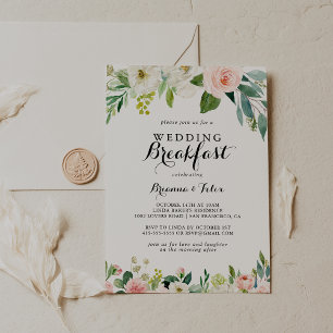 Enkel Grönt för Blommigt-, Bröllop-frukost Inbjudningar